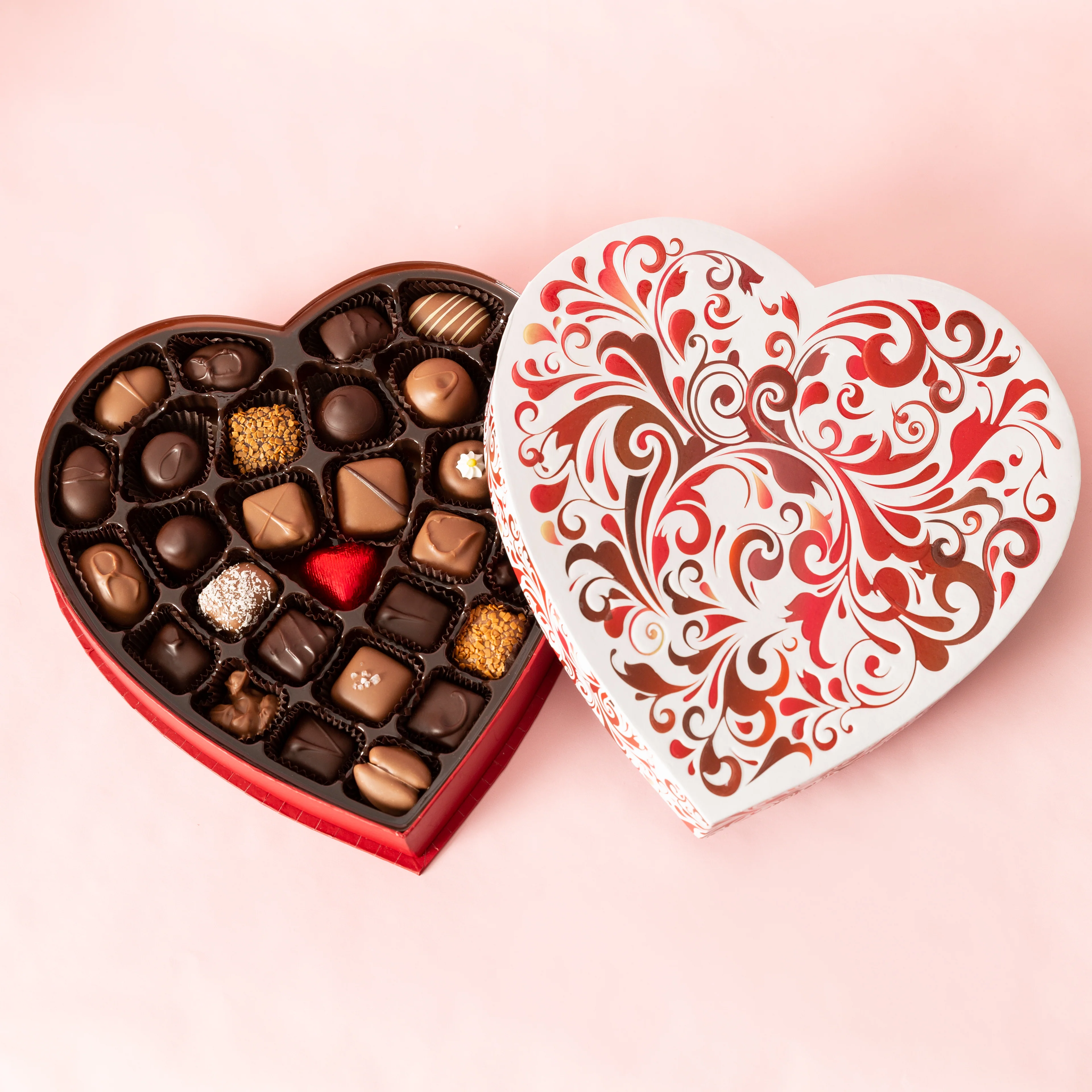 Valentine Heart Box - Red Swirl - 1 lb.