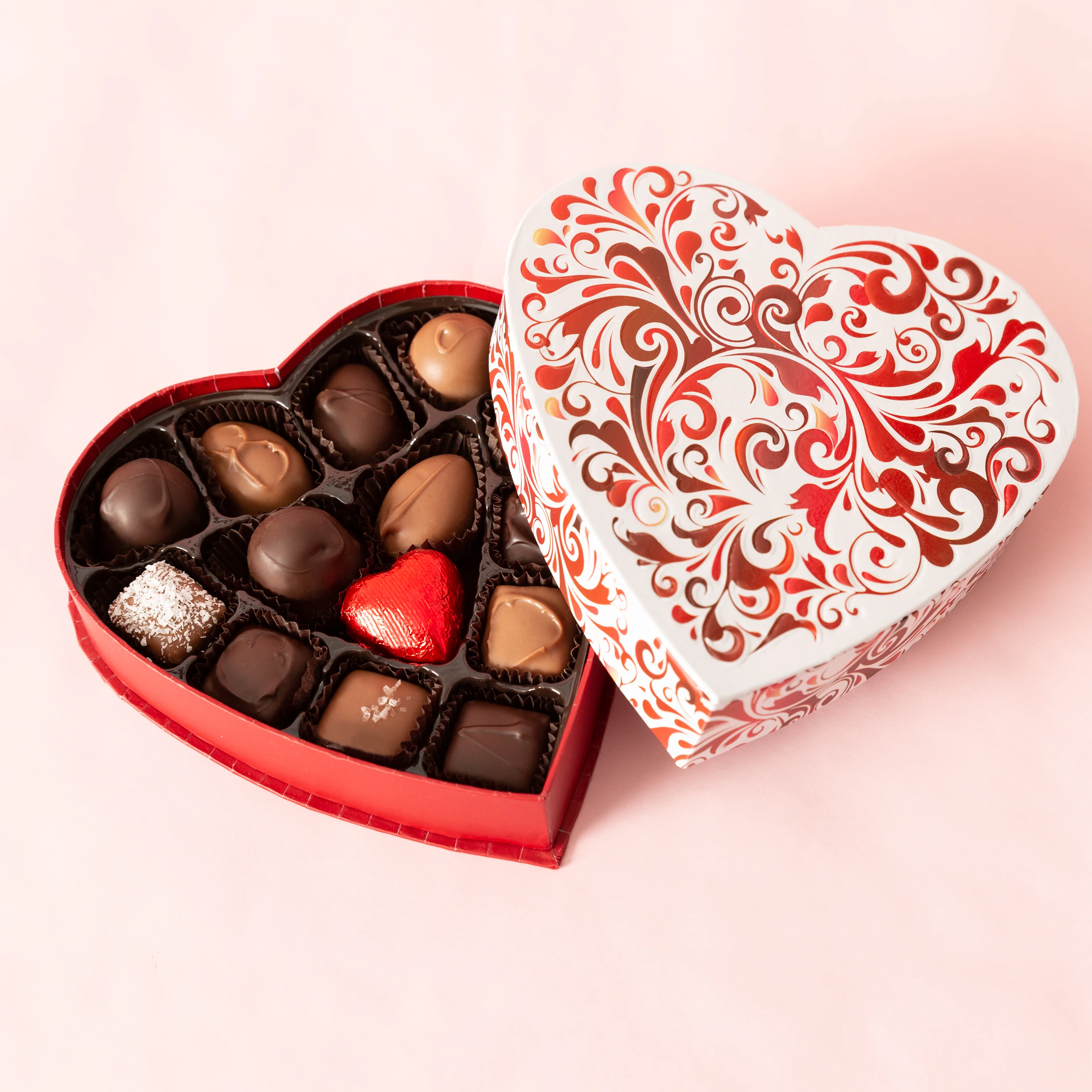 Valentine Heart Box - Red Swirl - 8 oz.
